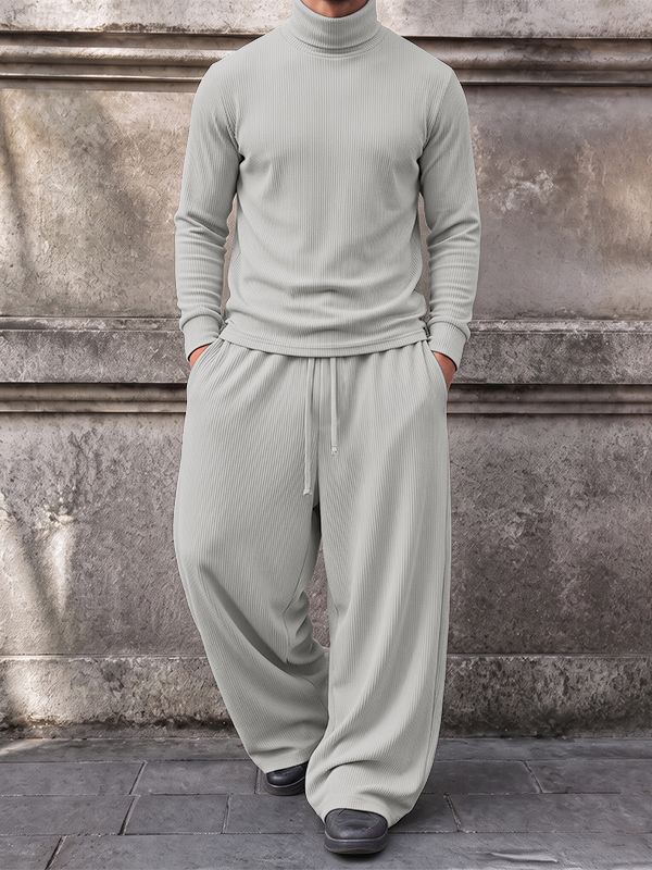 Men's Chill Minimalist City Walk Turtleneck Ribbed Knit Two Pieces Outfit SKUL85953
