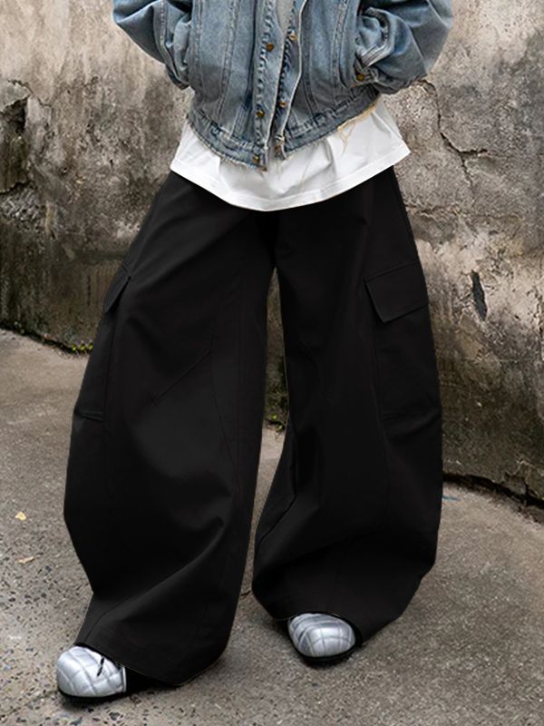 Men's Solid Wide Leg Loose Casual Pant SKUL32986