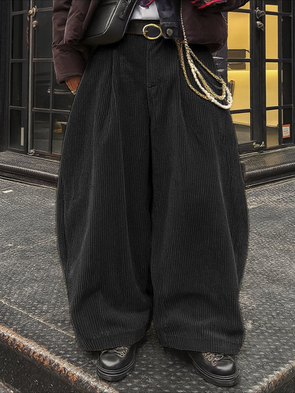 Men's Avant-Garde Ultra-Baggy Wide-Wale Corduroy Pleated Balloon Pant SKUL66590