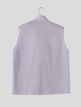 Men's Minimalist Textured Pleated Stand Collar Sleeveless Shirt SKUL72735