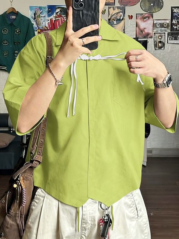 Men's Solid Color Frog Button Half Sleeve Shirt SKUL55442