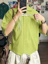 Men's Solid Color Frog Button Half Sleeve Shirt SKUL55442