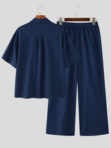 Men's Solid Color Lapel Casual Two Pieces Outfit SKUL30320