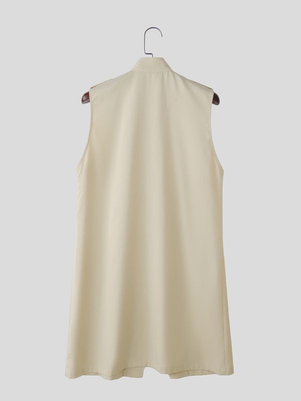 Men's Avant-Garde Victorian Military Longline Sleeveless Trench Waistcoat SKUL79527