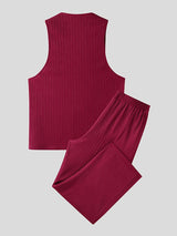 Men's Solid Color Textured Casual Two Pieces Outfit SKUL47673