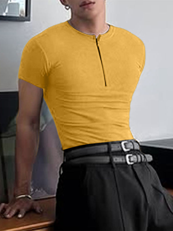 Men's Textured Half-Zip Short Sleeve T-Shirt SKUL26234