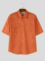 Men's Casual Distressed Grid Texture Flap Pocket Shirt SKUL63130