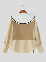 Men's Contrast Color Sailor Collar Long Sleeve Shirt SKUL46106