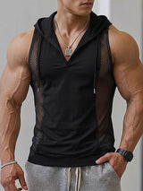 Men's Athletic Side Mesh Panel Deep V-Neck Hooded Tank SKUL73119