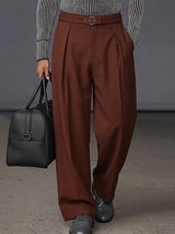 Men's High-End Urban Casual Deep Front Pleat Built-in Belt Wide Leg Pant SKUL78963