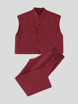 Men's Large Pocket Cropped Casual Two Pieces Outfit SKUL55304