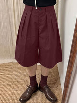 Men's Vintage Cityboy Harajuku Pleated Wide Leg Culotte Short SKUL69345