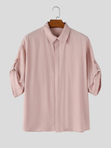 Men's Vintage Casual Textured Buttonless Half-Open Placket Short Sleeve Shirt SKUL71287