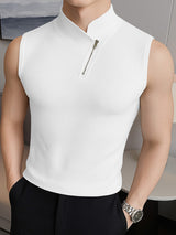 Mens Textured Knit Zipper Casual Tank SKUL17895