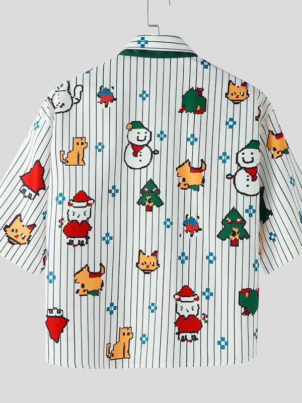 Men's Animal Print Striped Short Sleeve Shirt SKUL35149