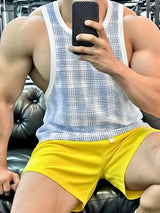 Men's Retro Athletic Aesthetic Contrast Binding Detail Deep U-Neck Tank SKUL68461