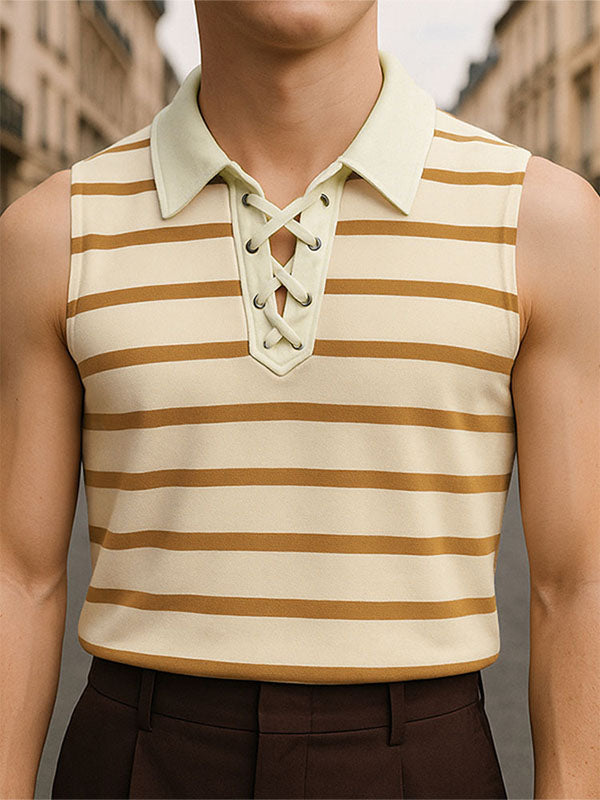 Men's Striped Color Block Casual Sleeveless Shirt SKUL19088