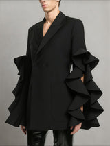 Men's Ruffled Patchwork Long Sleeve Blazer SKUL33086