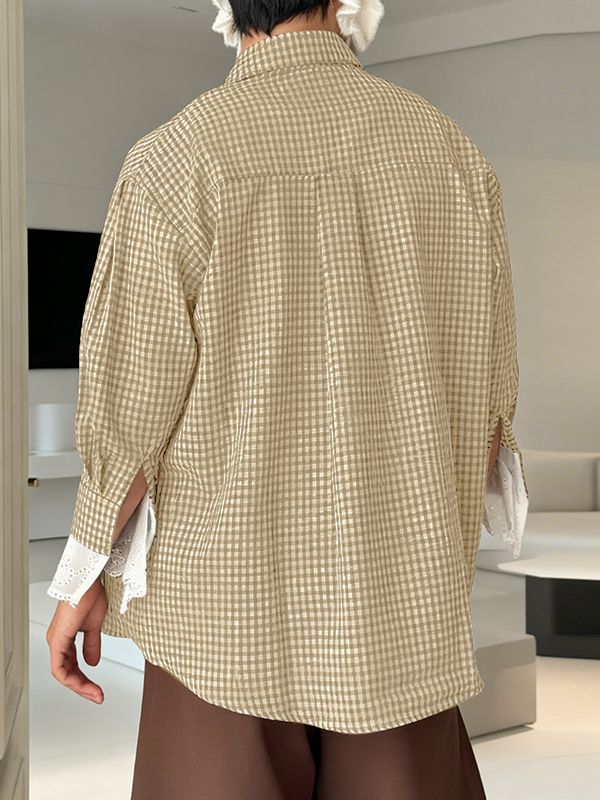 Men's Plaid Bow Long Sleeve Shirt SKUL45417