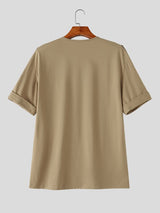 Men's Urban Casual Utility Deep-Henley Multi-Button Short Sleeve T-shirt SKUL75690