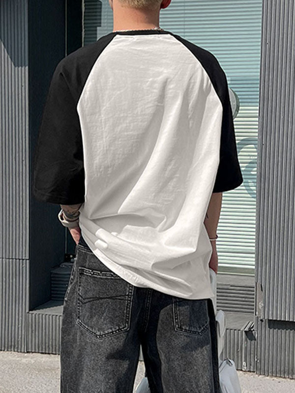 Mens Letter Print Raglan Sleeve Patchwork T-Shirt SKUK08716