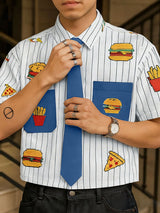 Men's Fun Print Color Block Striped Short Sleeve Shirt SKUL35037