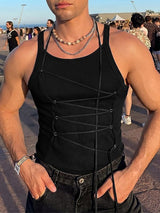 Men's Avant Garde Festival Lace Up Ribbed Scoop Neck Slim Fit Tank SKUL71421