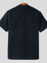 Men's Textured Knitted Half Zip Short Sleeve T-Shirt SKUL38889