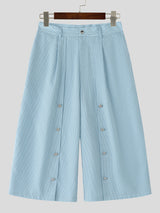 Men's Striped Button Casual Cropped Short SKUL23560