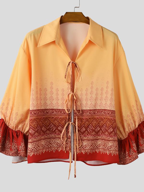 Men's Ethnic Style Print Flared Sleeve Shirt SKUL39362