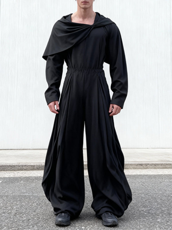 Men's Solid Color Loose Fit Long Sleeve Jumpsuit SKUL50584