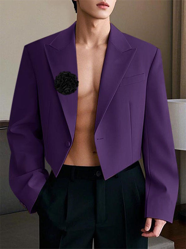 Mens 3D Floral Patchwork Cropped Long Sleeve Blazer SKUL02389