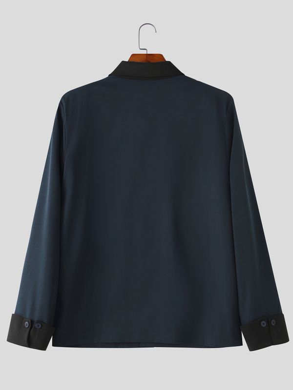 Men's Clean Fit Smart Casual Contrast Collar Flap Pocket Turn-Down Collar Work Jacket SKUL76472