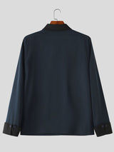 Men's Clean Fit Smart Casual Contrast Collar Flap Pocket Turn-Down Collar Work Jacket SKUL76472