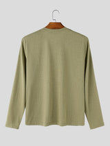 Men's Smart Casual Textured Long-Sleeve Henley Placket T-shirt SKUL78030