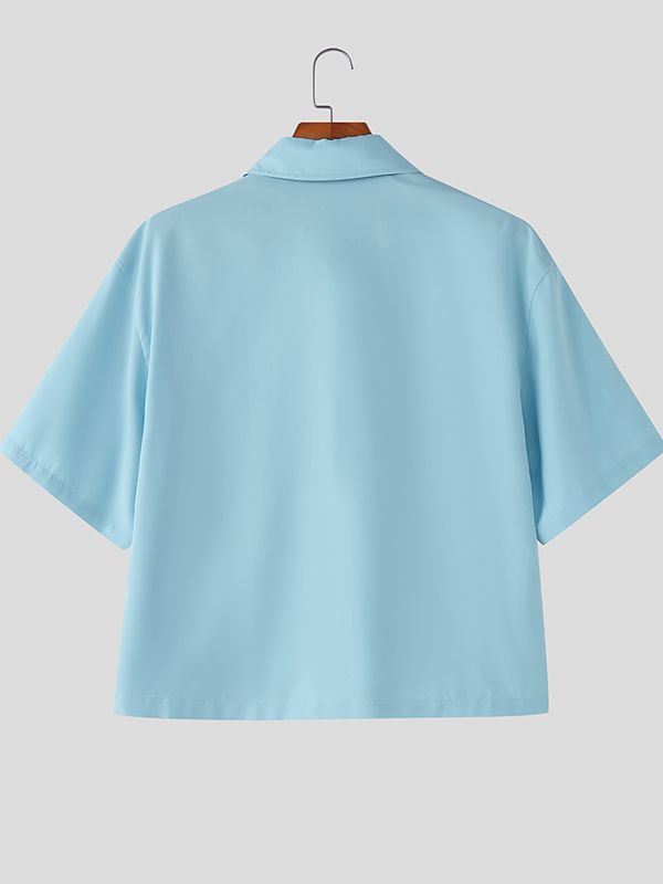 Men's Polka Dot Tie Cropped Short Sleeve Shirt SKUL39891