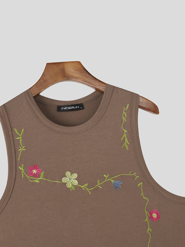 Men's Floral Embroidered Casual Tank SKUL20218