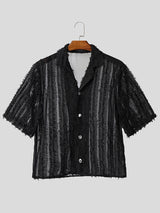 Men's Plush Fringe Short Sleeve Shirt SKUL24783