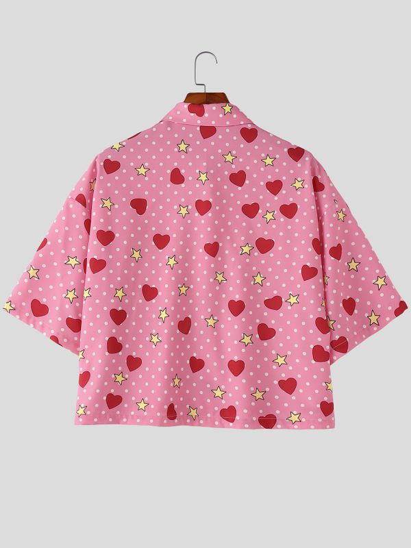 Men's Heart Star Polka Dot Print Half Sleeve Shirt SKUL54683