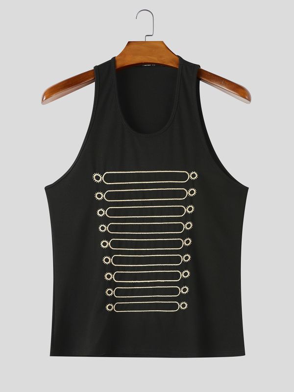 Men's Gym Sun Graphic Print Sleeveless Scoop Neck Tank SKUL70233