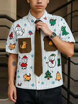 Men's Animal Print Striped Short Sleeve Shirt SKUL35149