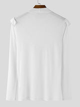 Men's Solid Color Ruffle Edge Patchwork Mock Neck Long Sleeve T-shirt SKUL46283
