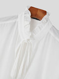 Mens Solid Ruffle Neck Long Sleeve Shirt SKUK23538
