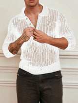 Mens Hollow Mesh See-Through Long Sleeve Shirt SKUK97834