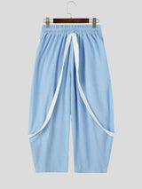 Men's Avant-Garde Deconstructed Stage Runway Suspender Ribbon Elastic Waist Baggy Pant SKUL85539