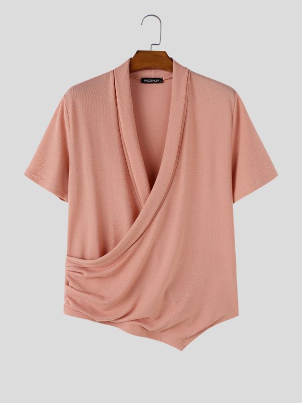 Men's Avant-Garde Shawl Collar Wrap Asymmetrical Slanted Hem Shirt SKUL62050