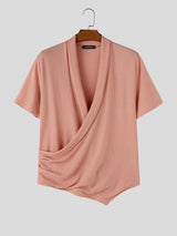 Men's Avant-Garde Shawl Collar Wrap Asymmetrical Slanted Hem Shirt SKUL62050