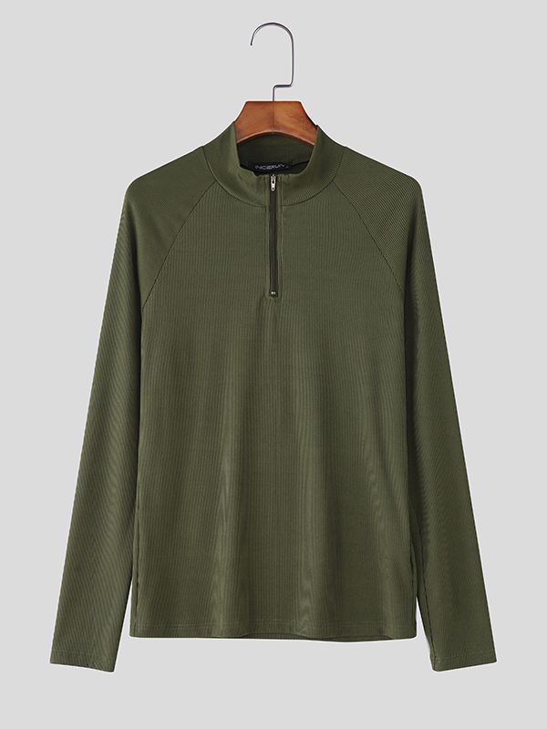 Men's Textured Zip Long Sleeve T-Shirt SKUL38542