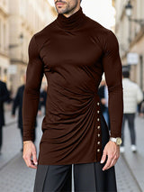 Men's Metal Button High Neck Long Sleeve T Shirt SKUL37662