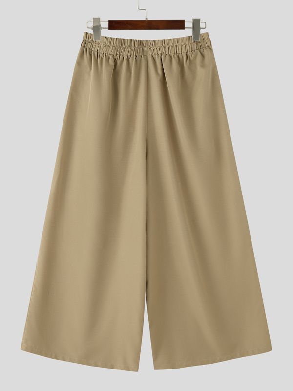 Men's Japanese Harajuku Side Ribbon Tie-Knot Pleated Extreme Wide-Leg Palazzo Pant SKUL66975